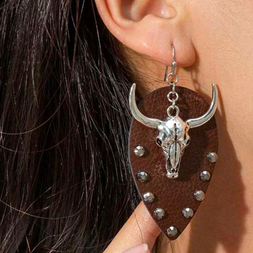Leather Studded Western Earrings